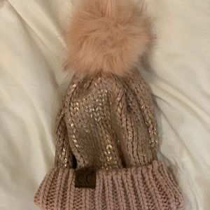 Pink and gold beanie